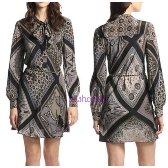 HALE BOB Silk Long Sleeve Crepe de Chine Belted Shirt Dress L $355 Large - Picture 2 of 14